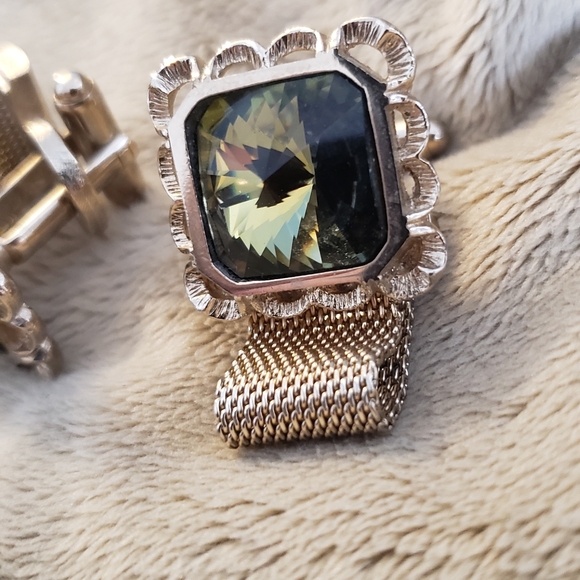 Designer cufflinks by DANTE gold mesh and emerald gem - Picture 12 of 12
